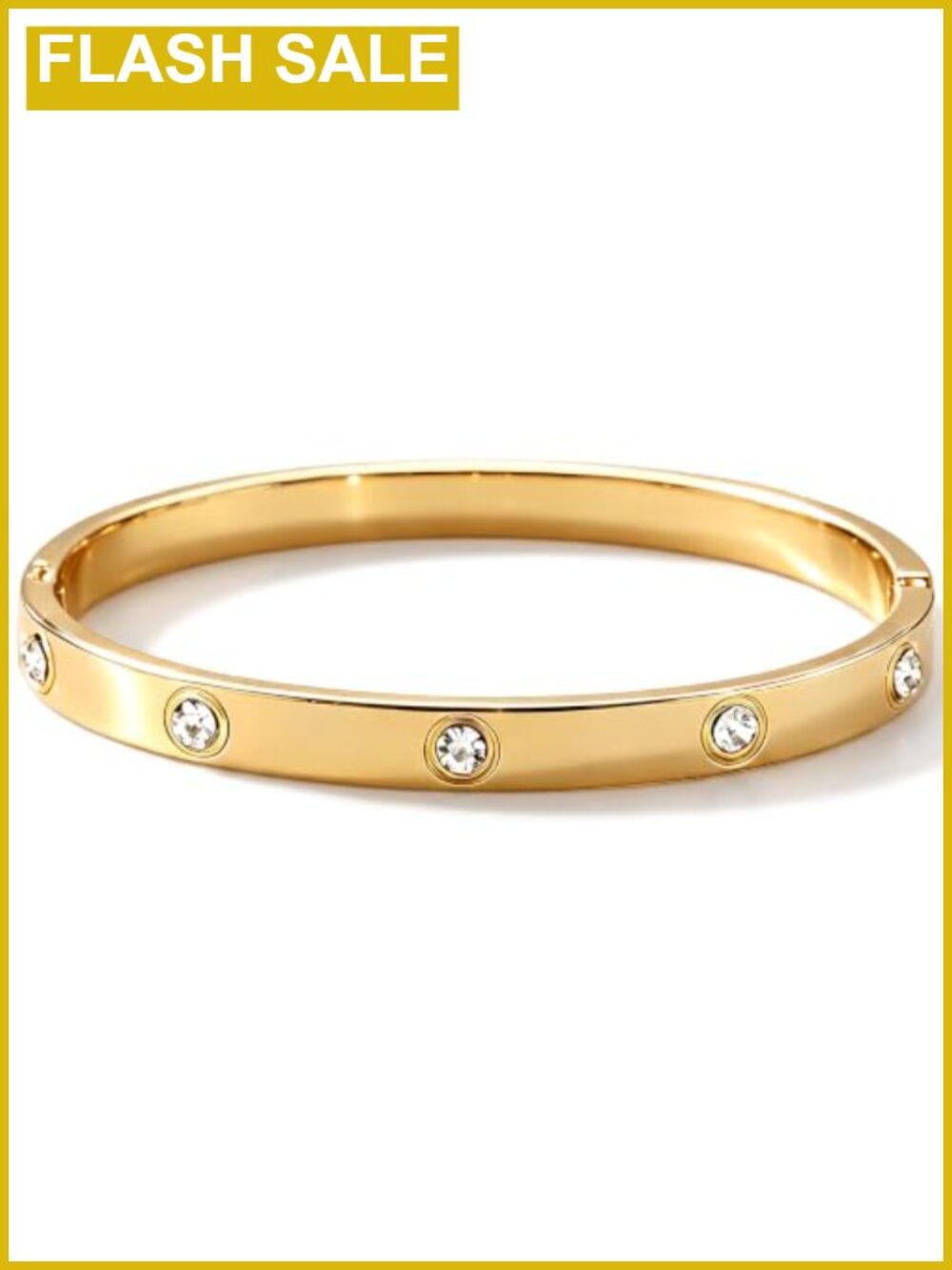 18K Gold Plated Love Bangle Bracelet with Cubic Zirconia Snap Clasp
